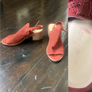 Marc Fisher burnt orange leather peep toe heels